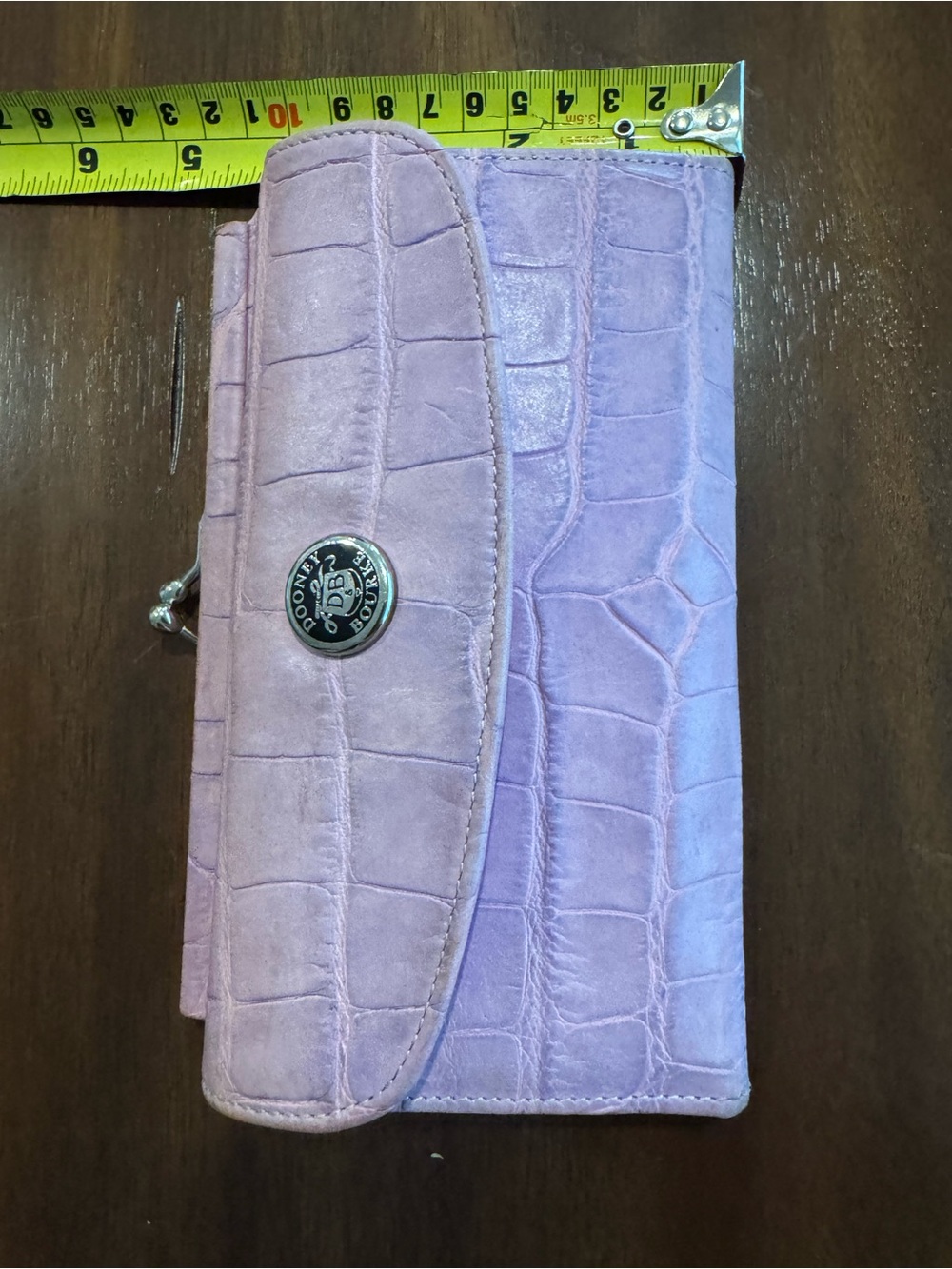 Dooney & Bourke Lilac Pink Croc Embossed Leather Trifold Kisslock Wallet